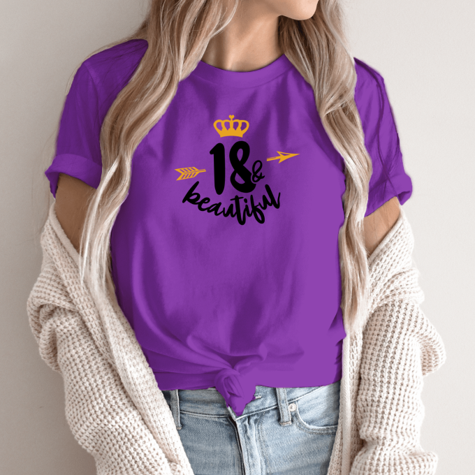 Unisex marškinėliai su spauda „18 and beautiful“ - Image 4
