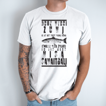 Unisex marškinėliai su spauda „Duok vyrui žuvį“