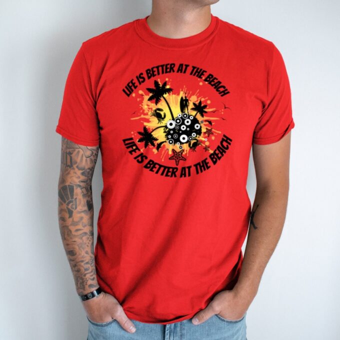 Unisex marškinėliai su spauda „Gyvenimas geresnis - pliaže“ - Image 5