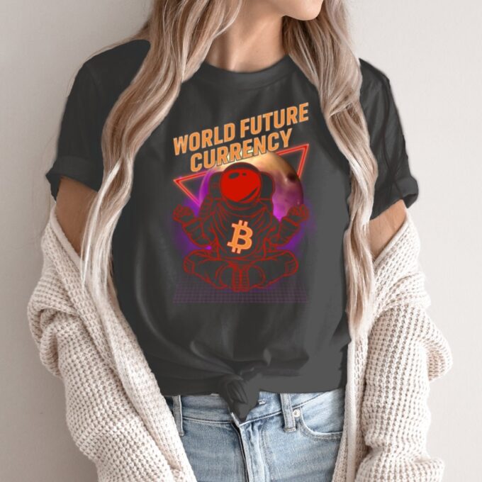 Unisex marškinėliai su spauda „Pasaulinė valiuta - Bitcoinas“