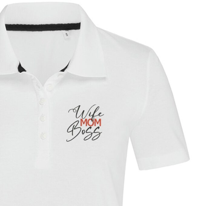 Moteriški polo marškinėliai „Wife, mom, boss“