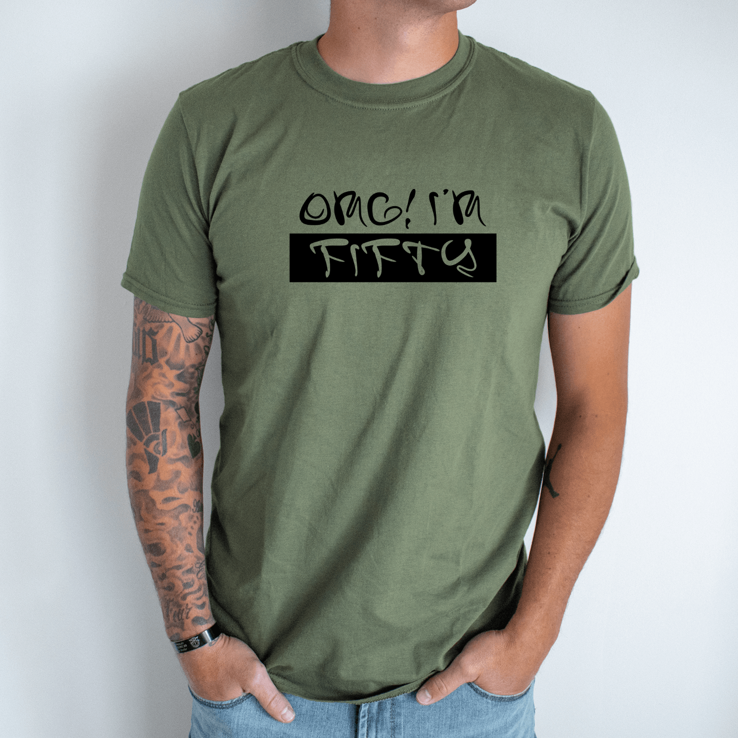 Unisex marškinėliai su spauda „OMG man 50“ - Image 2