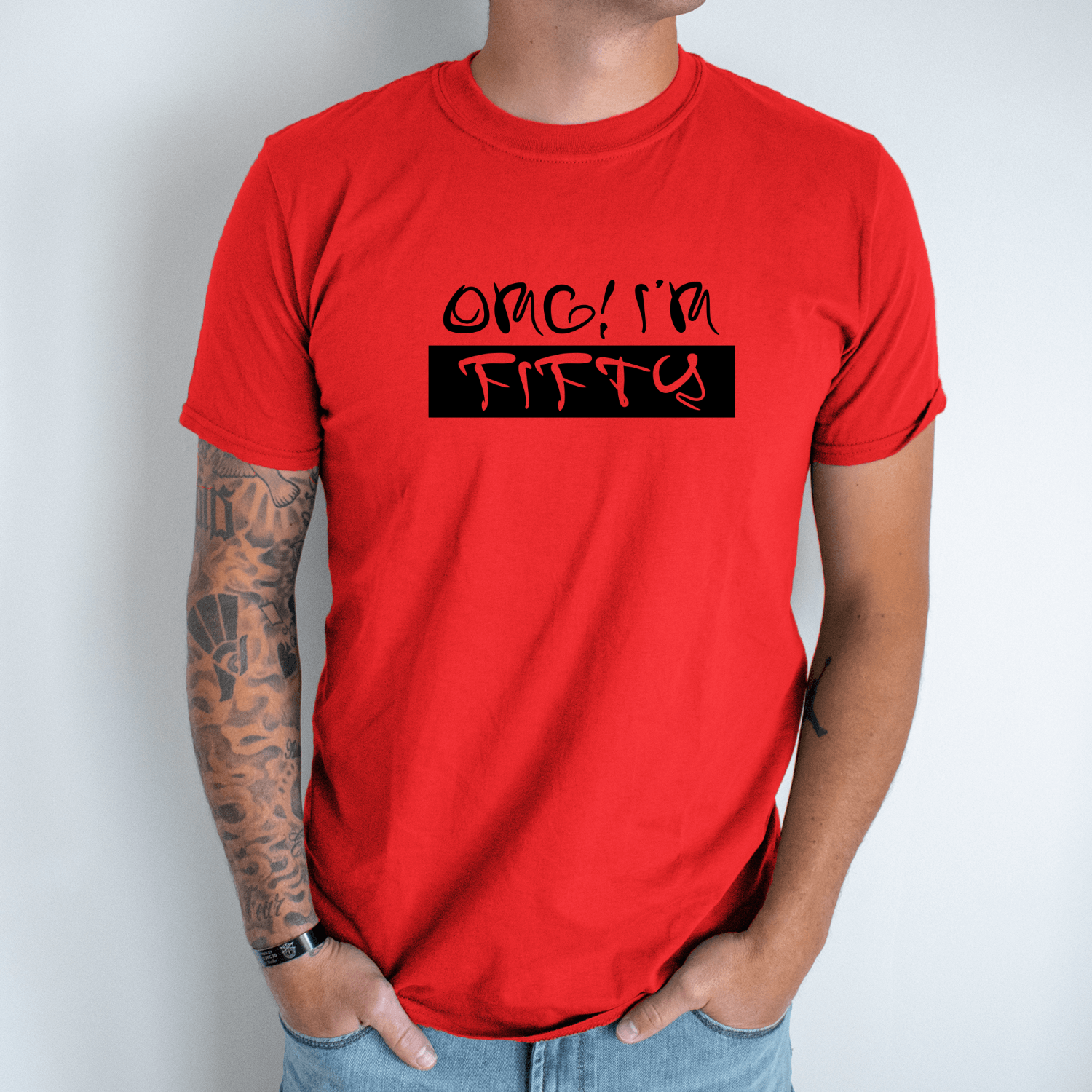 Unisex marškinėliai su spauda „OMG man 50“ - Image 3