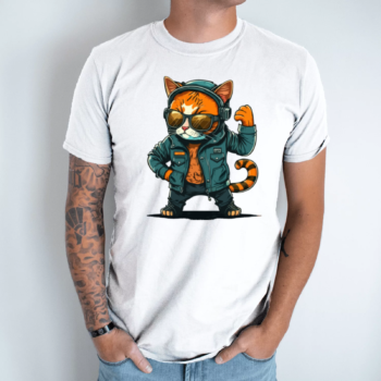 Unisex marškinėliai su spauda „Kietas Katinas“