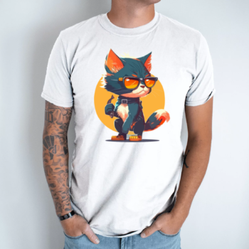 Unisex marškinėliai su spauda „Katinas ir žuvytė“