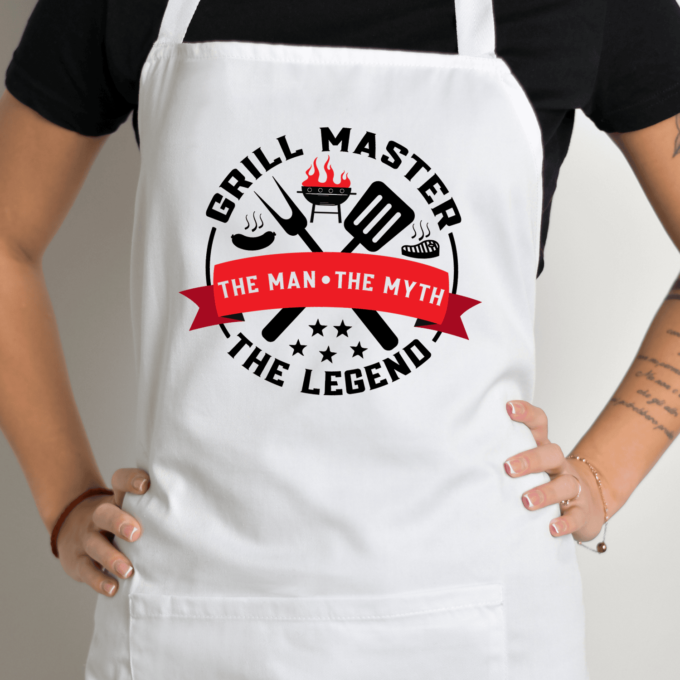 Balta prijuostė su spauda „Grill Master“