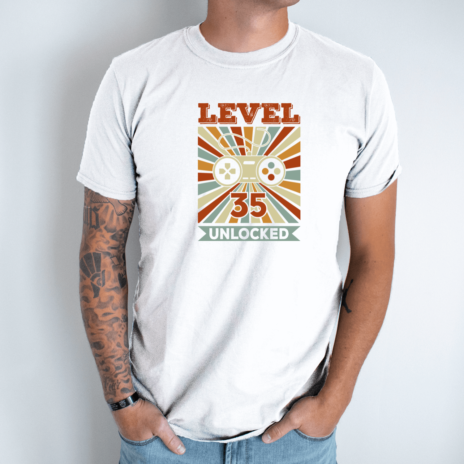 Unisex marškinėliai su spauda „Level 35“