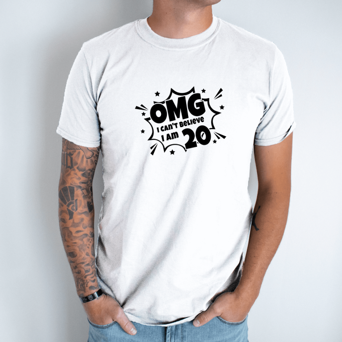 Unisex marškinėliai su spauda „OMG. Not Believe I Am 20“ - Image 2