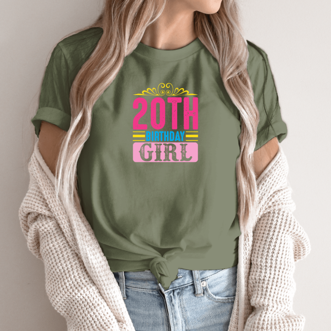 Unisex marškinėliai su spauda „20th Birthday Girl“ - Image 3