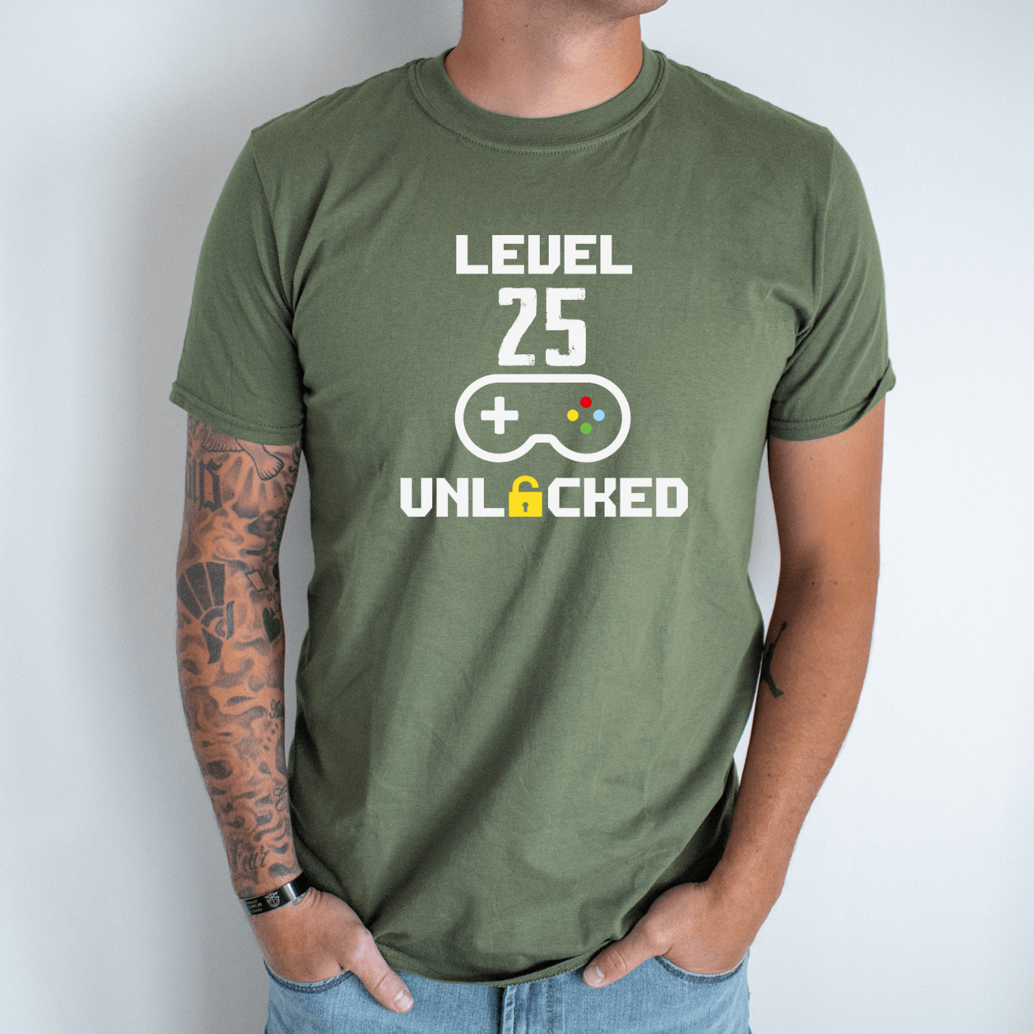 Unisex marškinėliai su spauda „Unlocked level 25“ - Image 2
