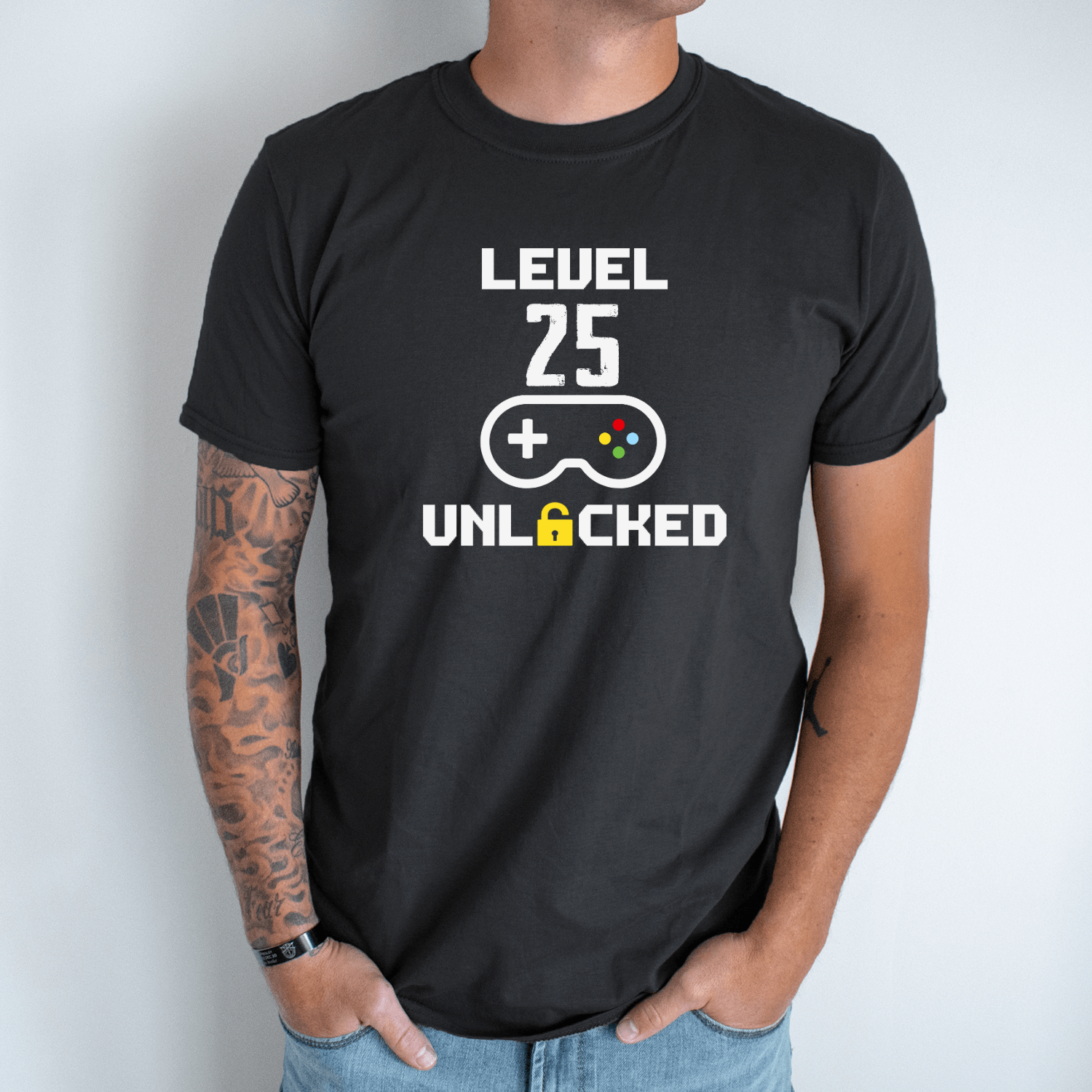 Unisex marškinėliai su spauda „Unlocked level 25“ - Image 6