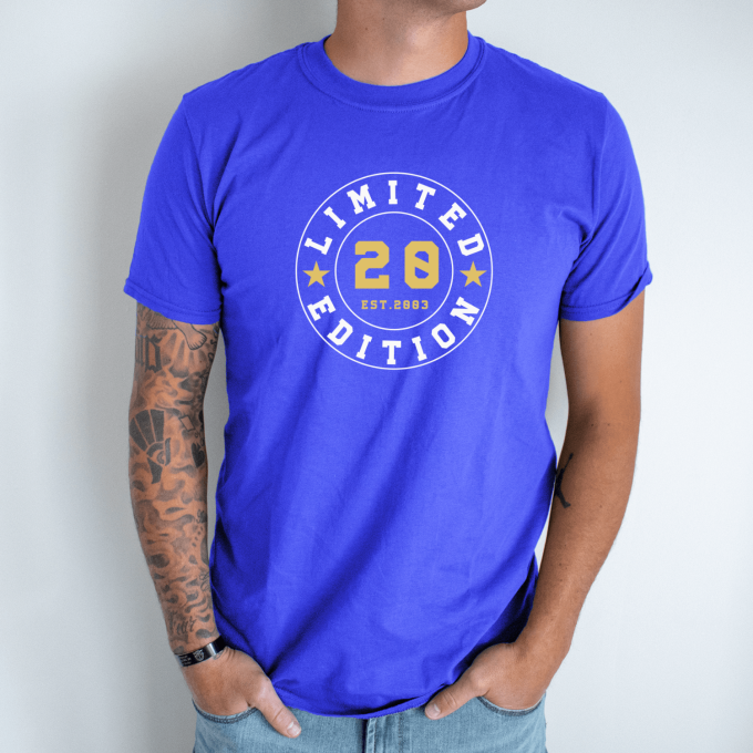 Unisex marškinėliai su spauda „20th Birthday Limited Edition“ - Image 6