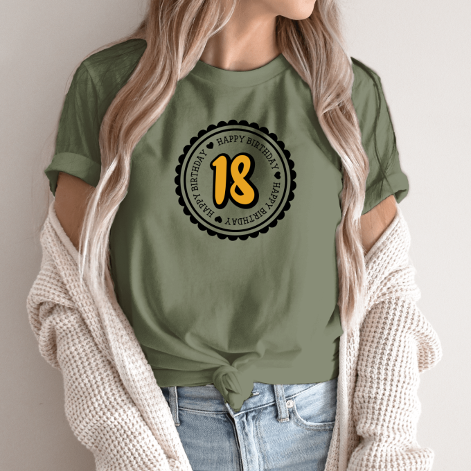 Unisex marškinėliai su spauda „18 Happy birthday“ - Image 8