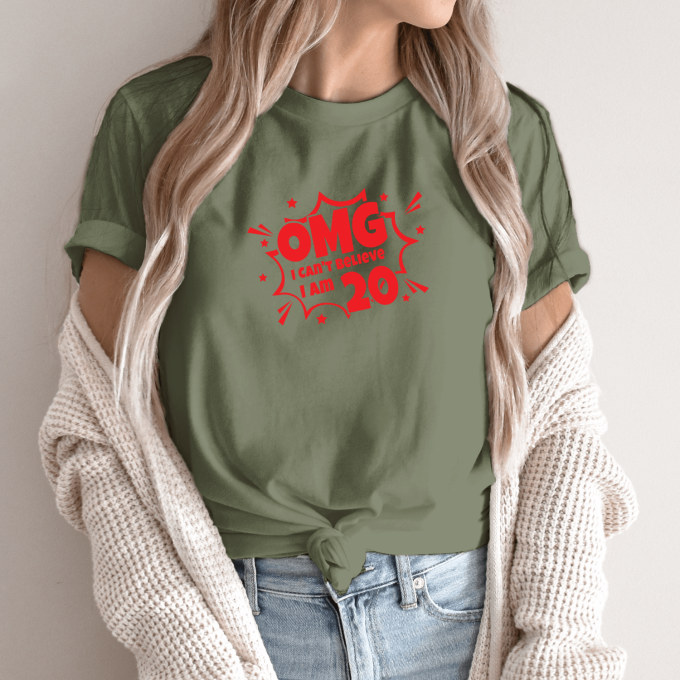 Unisex marškinėliai su spauda „OMG. Not Believe I Am 20“ - Image 10