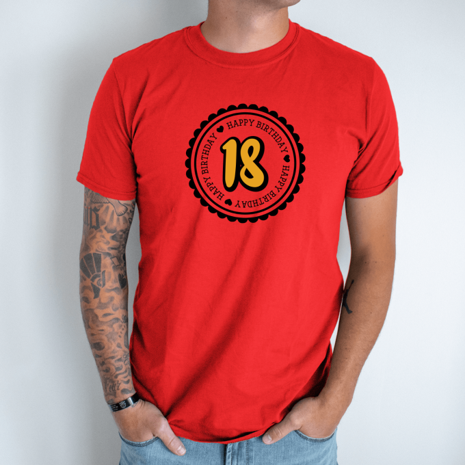 Unisex marškinėliai su spauda „18 Happy birthday“ - Image 5