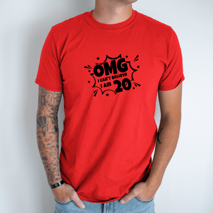 Unisex marškinėliai su spauda „OMG. Not Believe I Am 20“ - Image 4