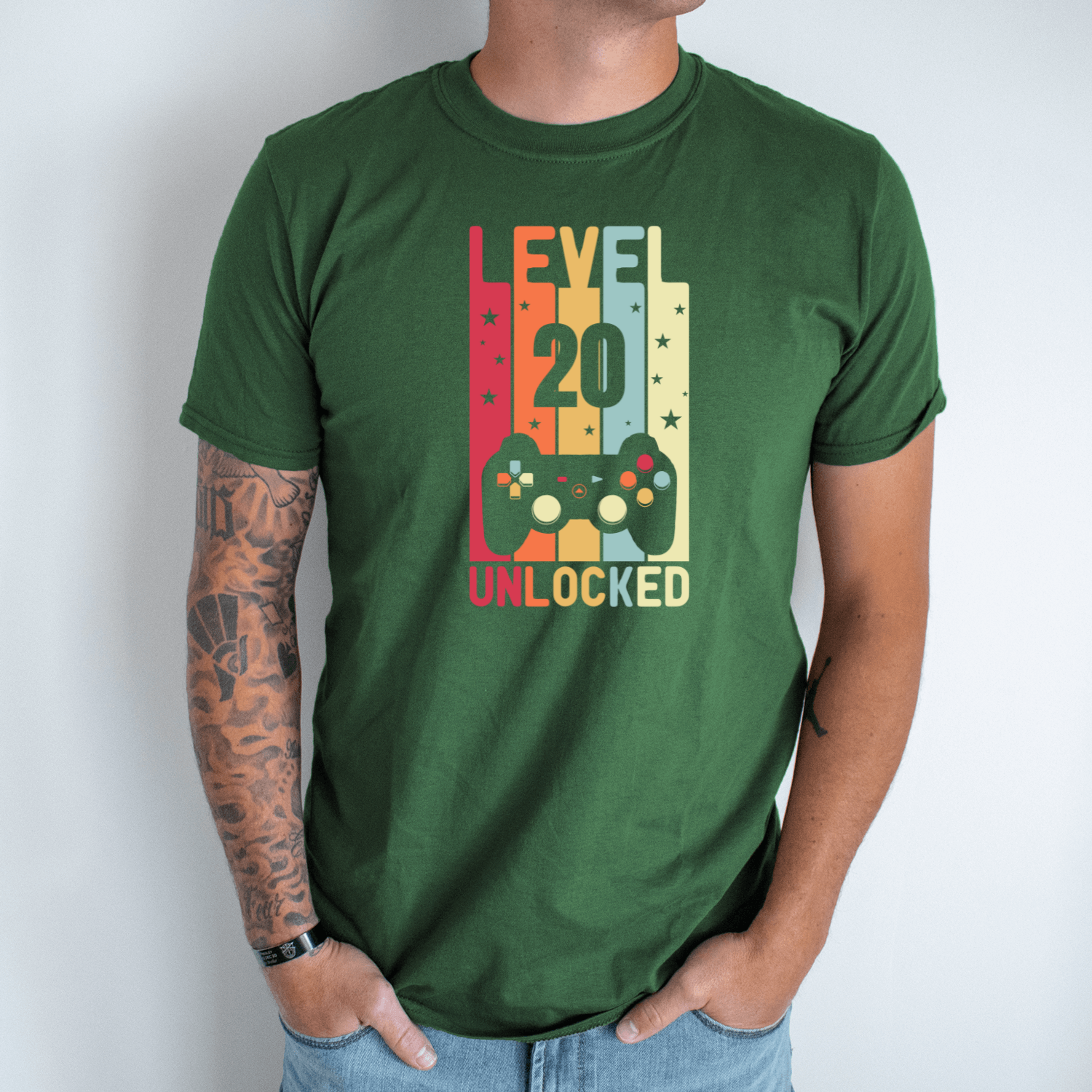 Unisex marškinėliai su spauda „Level 20 Unlocked“ - Image 4