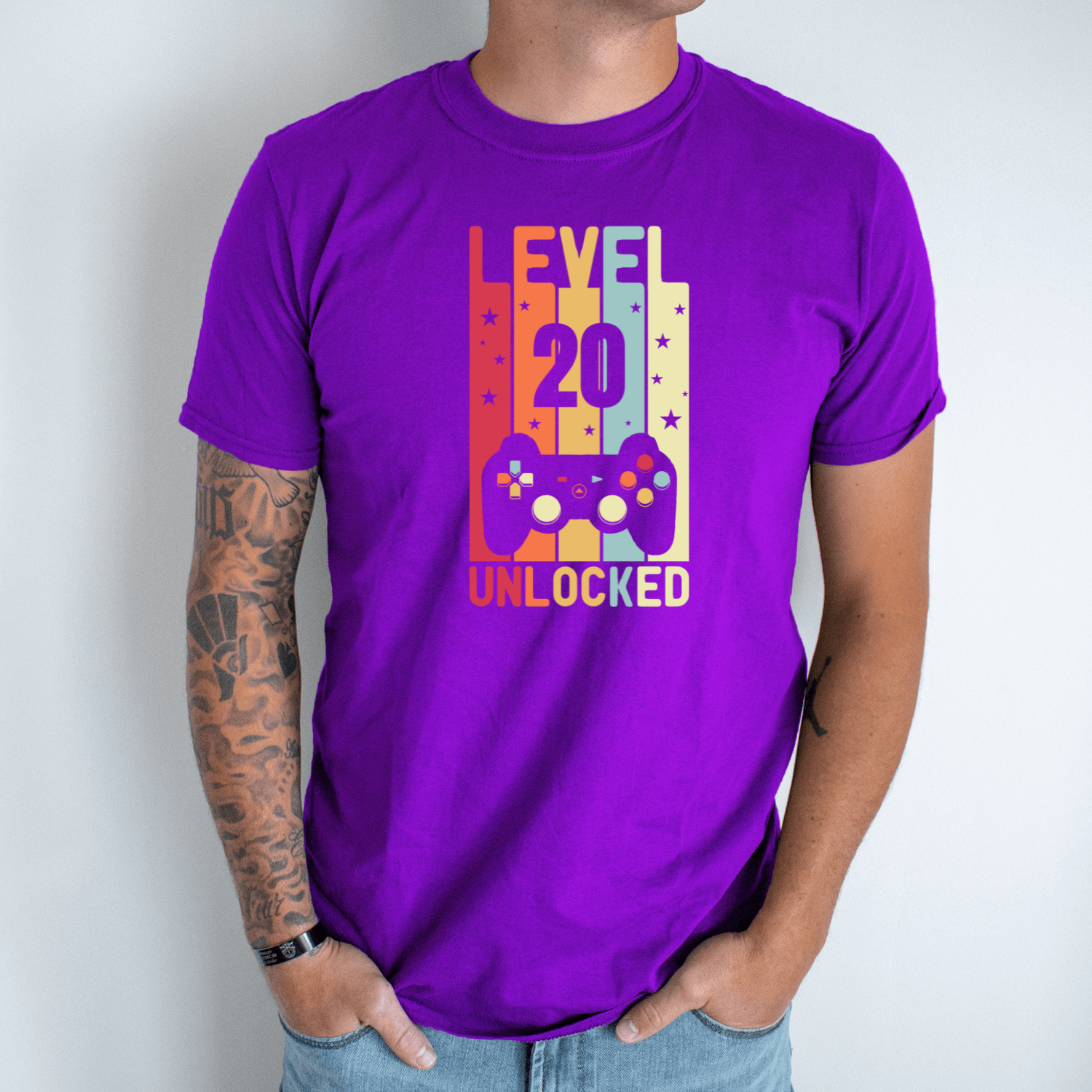 Unisex marškinėliai su spauda „Level 20 Unlocked“ - Image 3