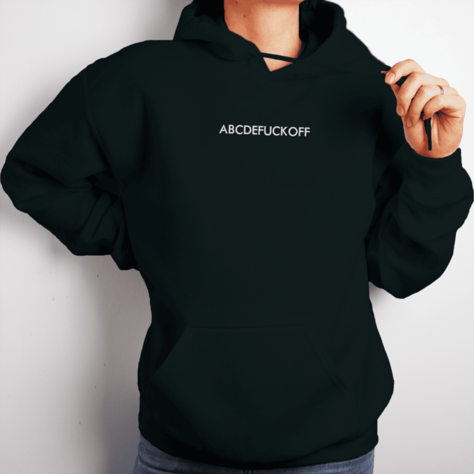 Siuvinėtas unisex džemperis „ABCDEFUCKOFF“