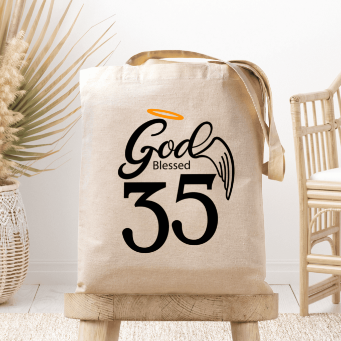 Medžiaginis maišelis su spauda „Good blessed 35“