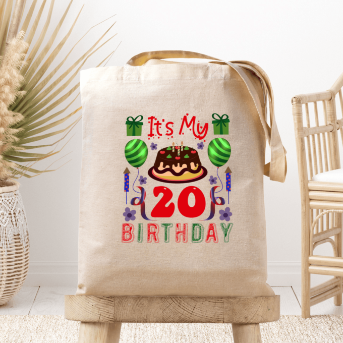 Medžiaginis maišelis su spauda „It's my 20 birthday“