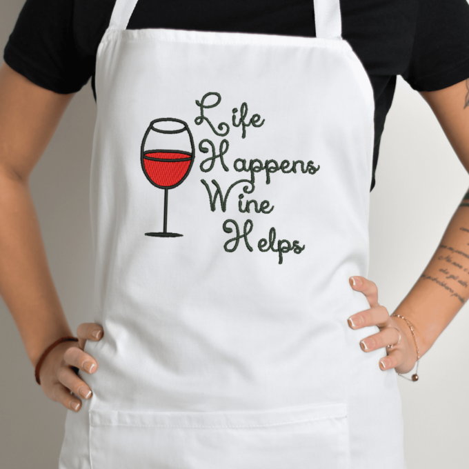 Siuvinėta prijuostė „Wine Helps“