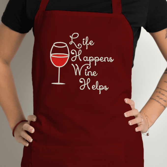 Siuvinėta prijuostė „Wine Helps“ - Image 3