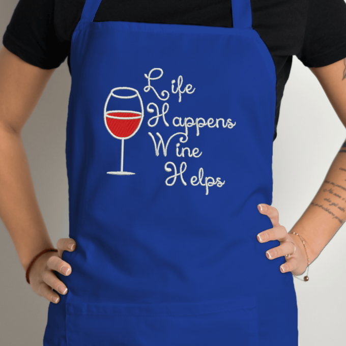 Siuvinėta prijuostė „Wine Helps“ - Image 7