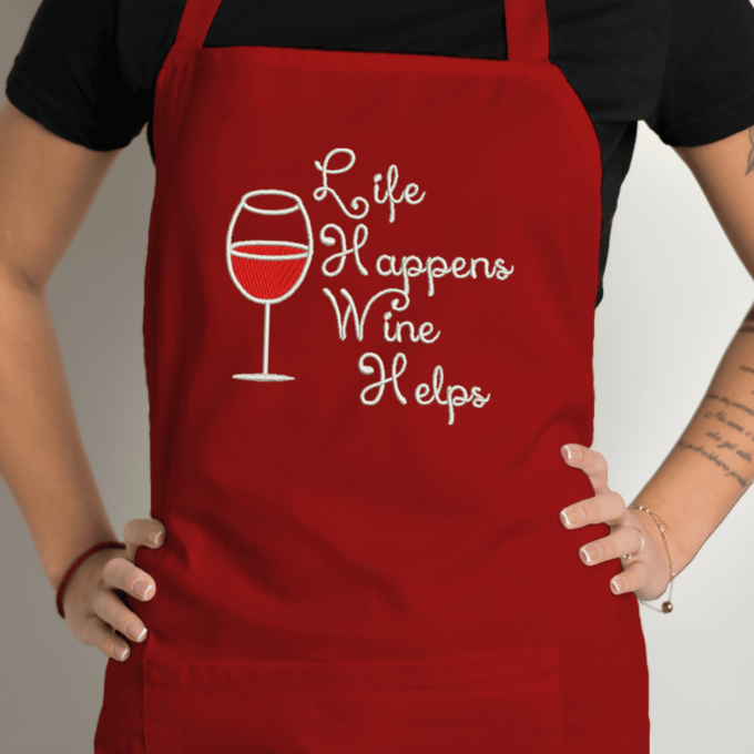 Siuvinėta prijuostė „Wine Helps“ - Image 4