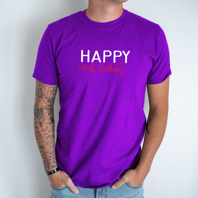 Unisex marškinėliai su spauda „Happy 45th Birthday“ - Image 3
