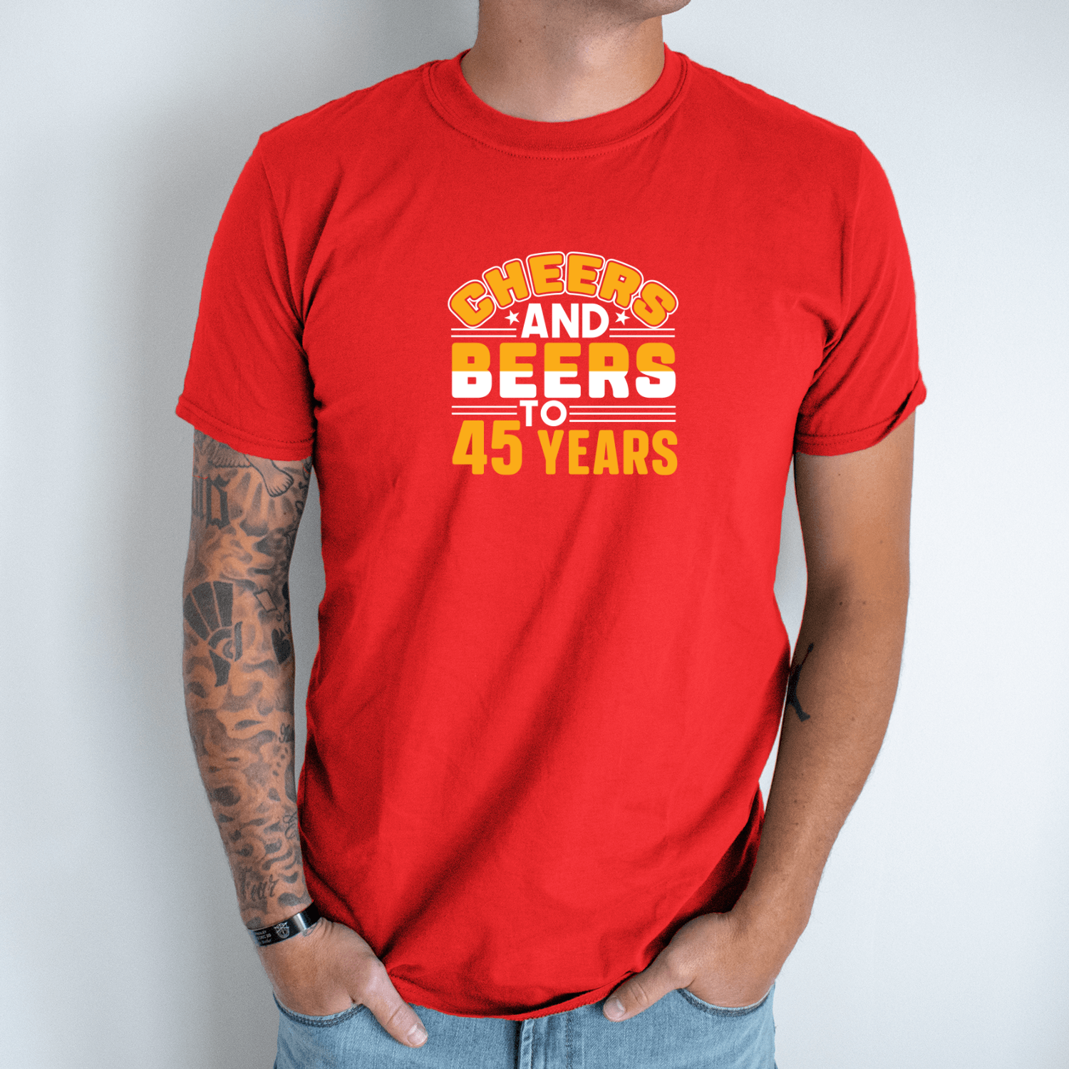 Unisex marškinėliai su spauda „Cheers and Beers to 45“ - Image 4
