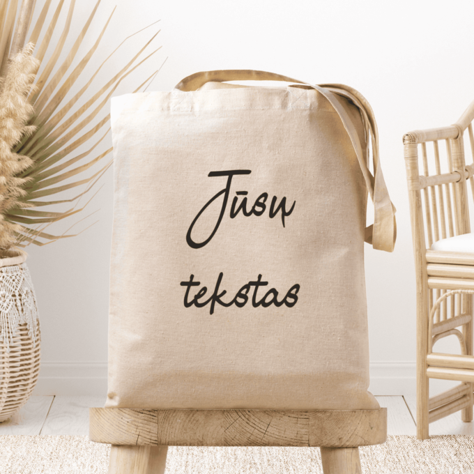 Medžiaginis maišelis su spauda „Jūsų tekstas“ - Image 2