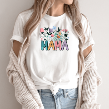 Unisex marškinėliai su spauda „Mama tarp gėlių“