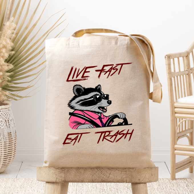 Medžiaginis maišelis su spauda „Live Fast - Eat Trash“
