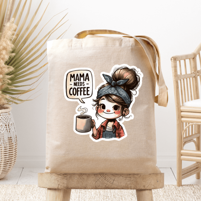 Medžiaginis maišelis su spauda „Mama and coffee“
