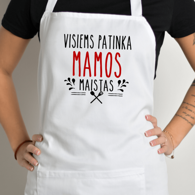 Prijuostė su spauda „Visiems patinka Mamos maistas“