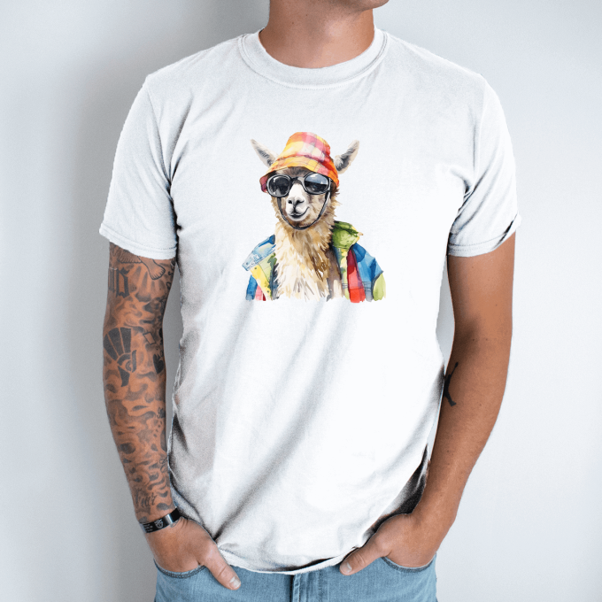 Unisex marškinėliai su spauda „Alpaka hipsteris“ - Image 6