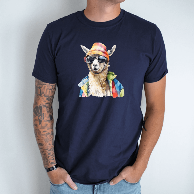 Unisex marškinėliai su spauda „Alpaka hipsteris“ - Image 2