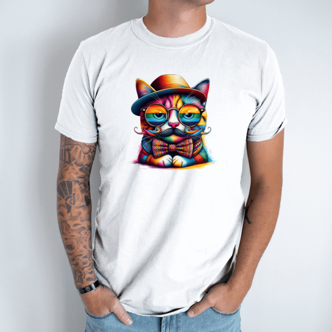 Unisex marškinėliai su spauda „Katinas hipsteris“ - Image 6