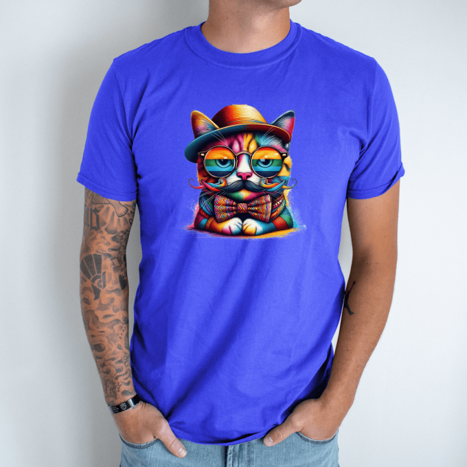 Unisex marškinėliai su spauda „Katinas hipsteris“ - Image 5