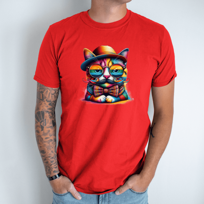 Unisex marškinėliai su spauda „Katinas hipsteris“ - Image 4