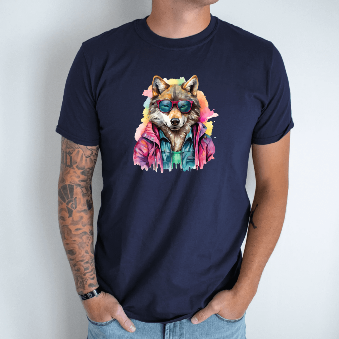 Unisex marškinėliai su spauda „Patenkintas vilkas“ - Image 3
