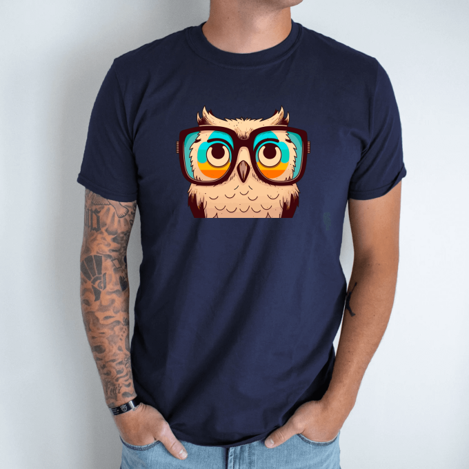 Unisex marškinėliai su spauda „Pelėda hipsteris“ - Image 3