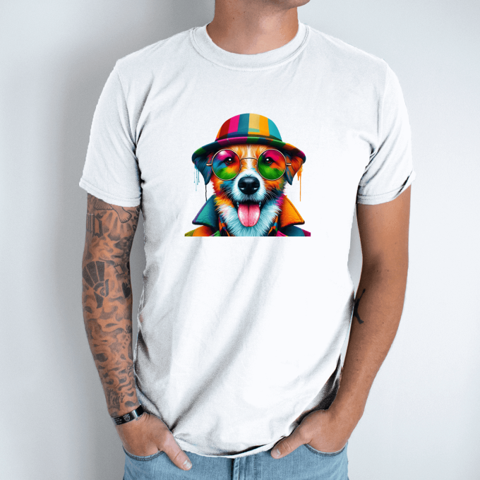Unisex marškinėliai su spauda „Šuo su panama“ - Image 6