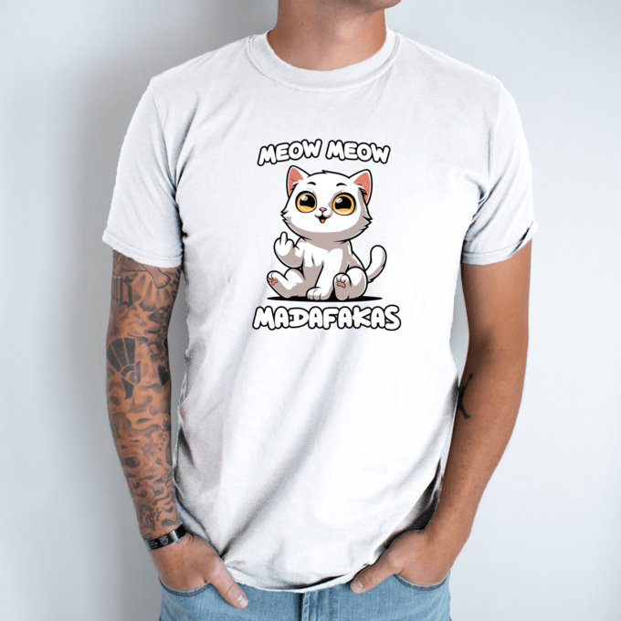 Unisex marškinėliai su spauda „Meow Meow Madafakas“ - Image 2