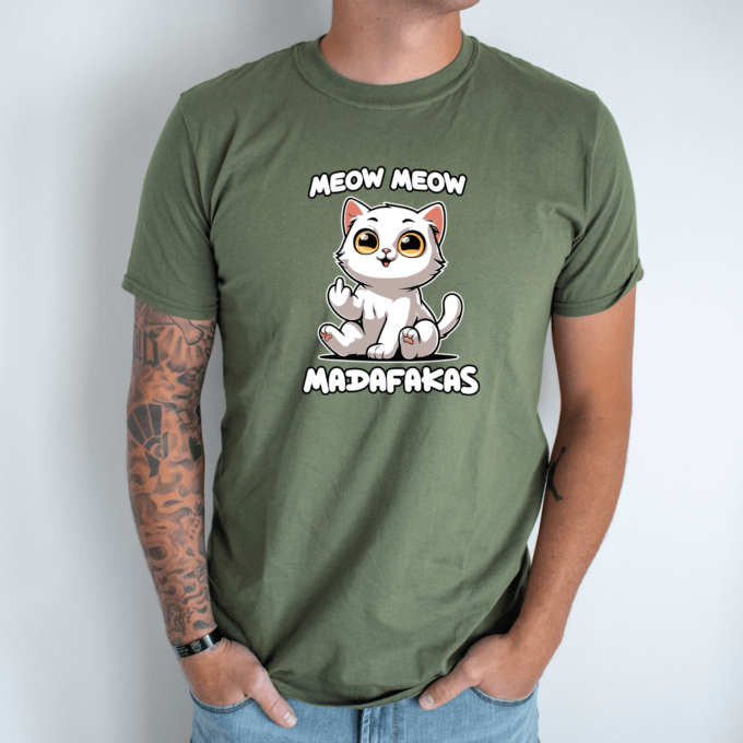 Unisex marškinėliai su spauda „Meow Meow Madafakas“ - Image 3