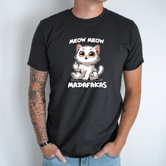 Unisex marškinėliai su spauda „Meow Meow Madafakas“ - Image 8