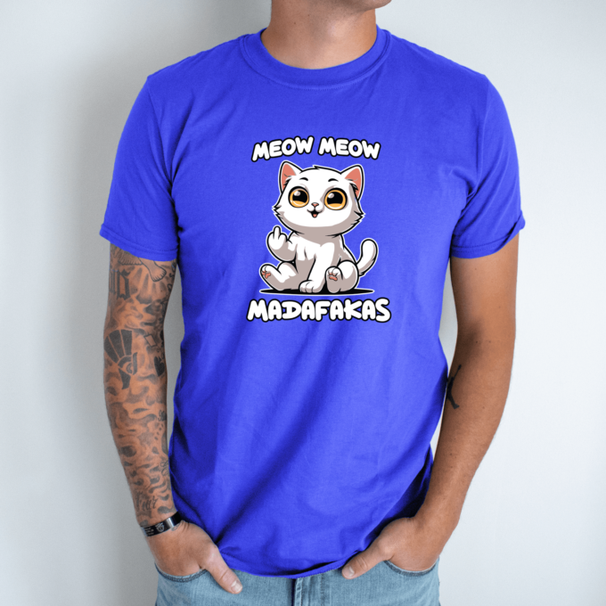 Unisex marškinėliai su spauda „Meow Meow Madafakas“ - Image 6
