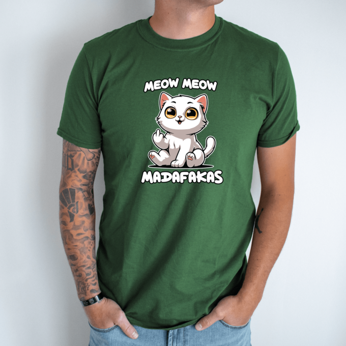 Unisex marškinėliai su spauda „Meow Meow Madafakas“ - Image 5