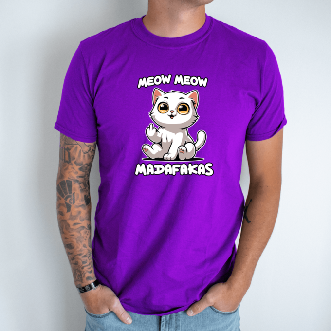 Unisex marškinėliai su spauda „Meow Meow Madafakas“ - Image 4